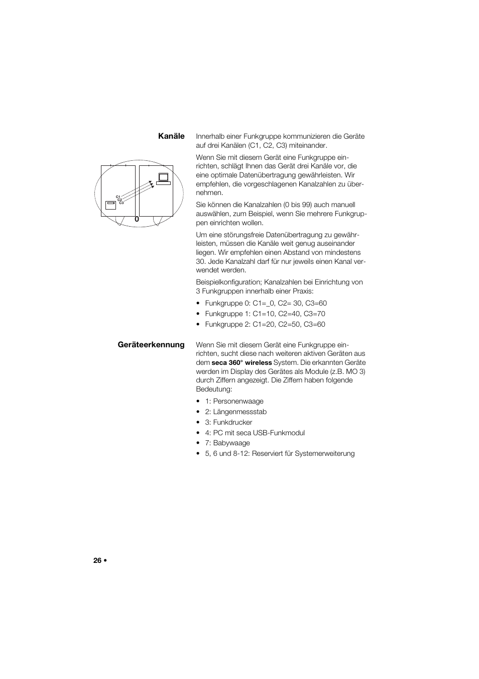 Kanäle, Geräteerkennung | Seca 274 band_1 User Manual | Page 26 / 255