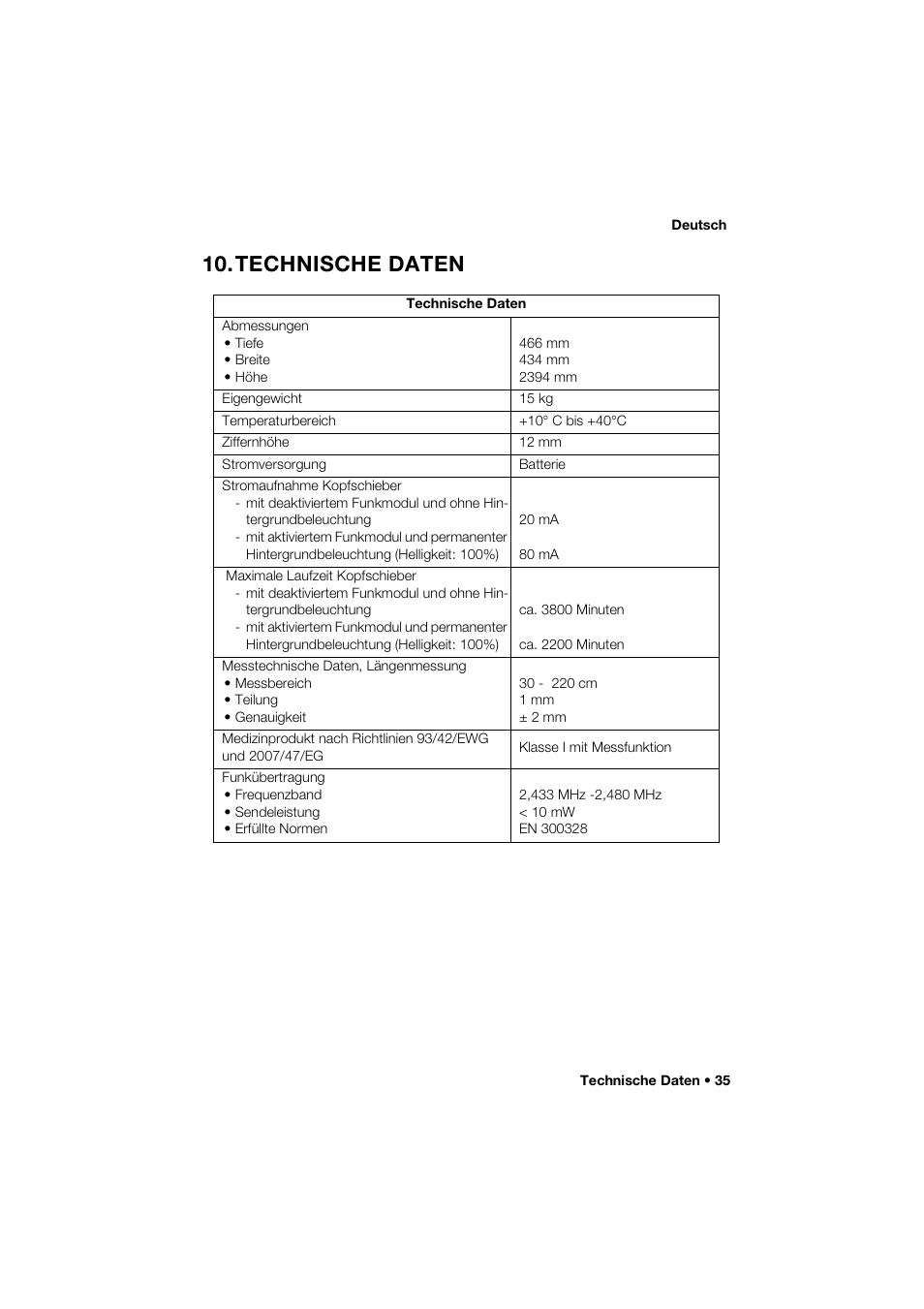 Technische daten | Seca 274 band_1 User Manual | Page 35 / 255