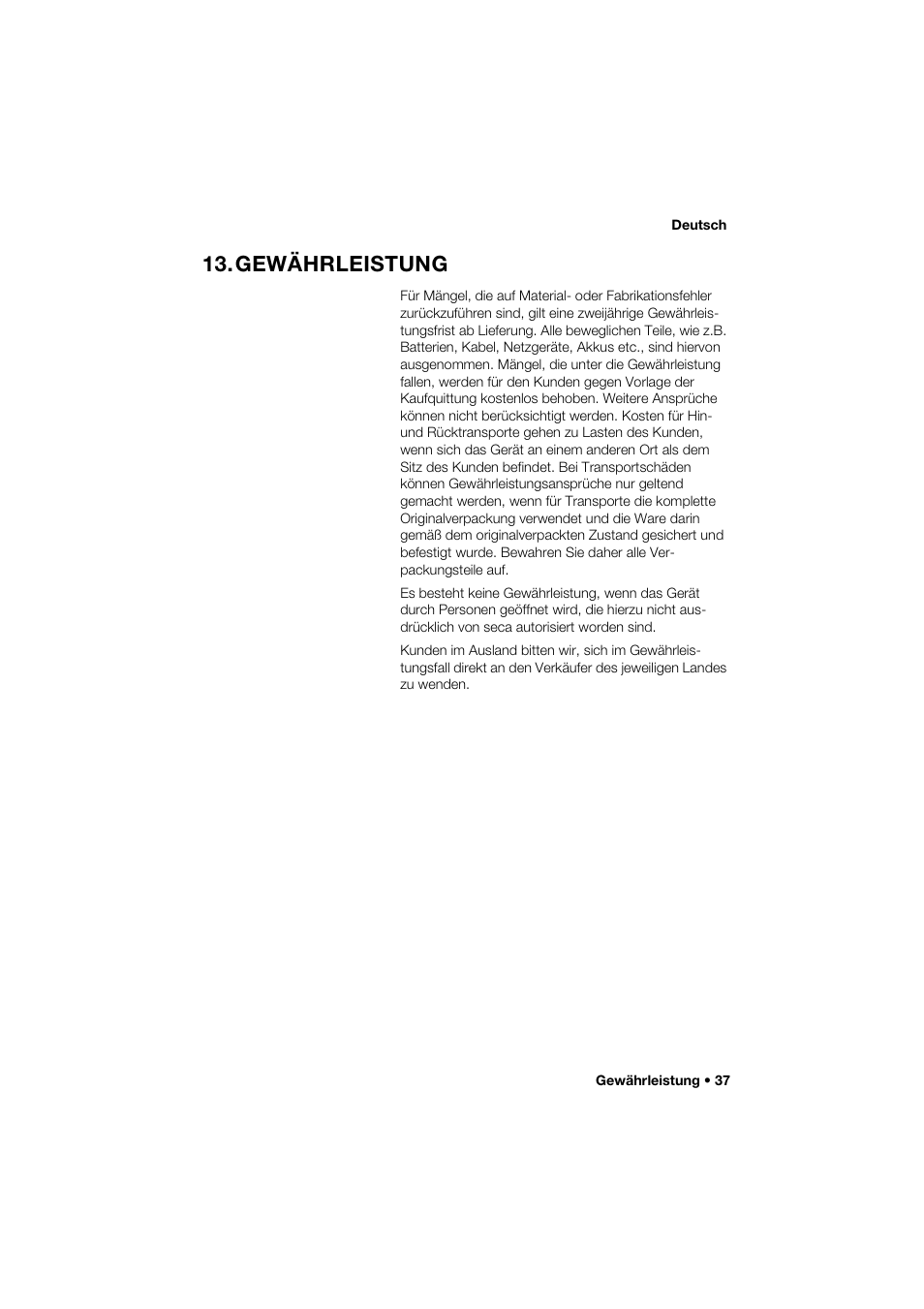 Gewährleistung | Seca 274 band_1 User Manual | Page 37 / 255