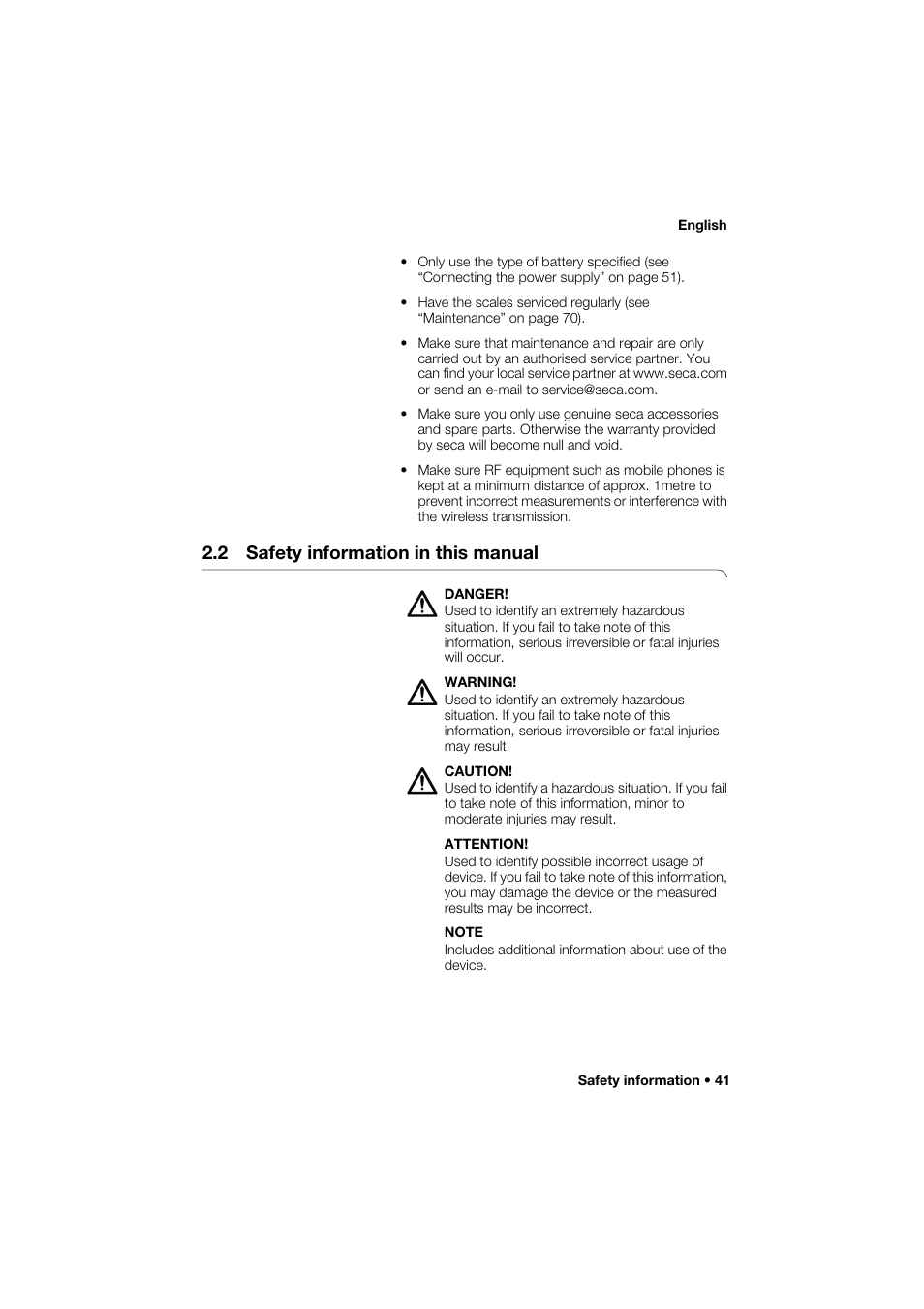 2 safety information in this manual | Seca 274 band_1 User Manual | Page 41 / 255