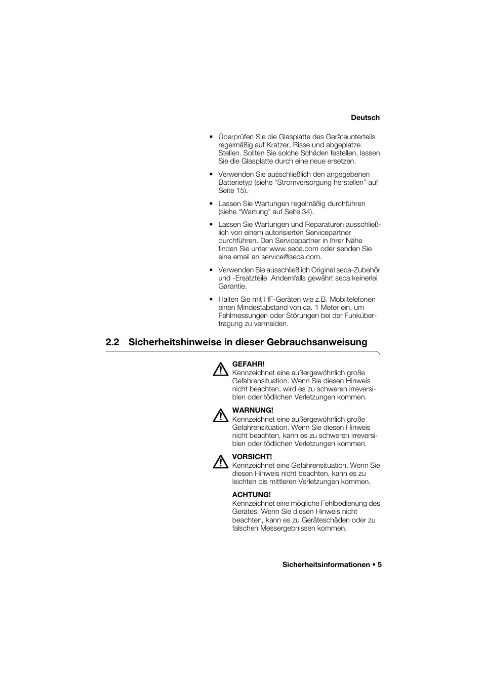2 sicherheitshinweise in dieser gebrauchsanweisung | Seca 274 band_1 User Manual | Page 5 / 255