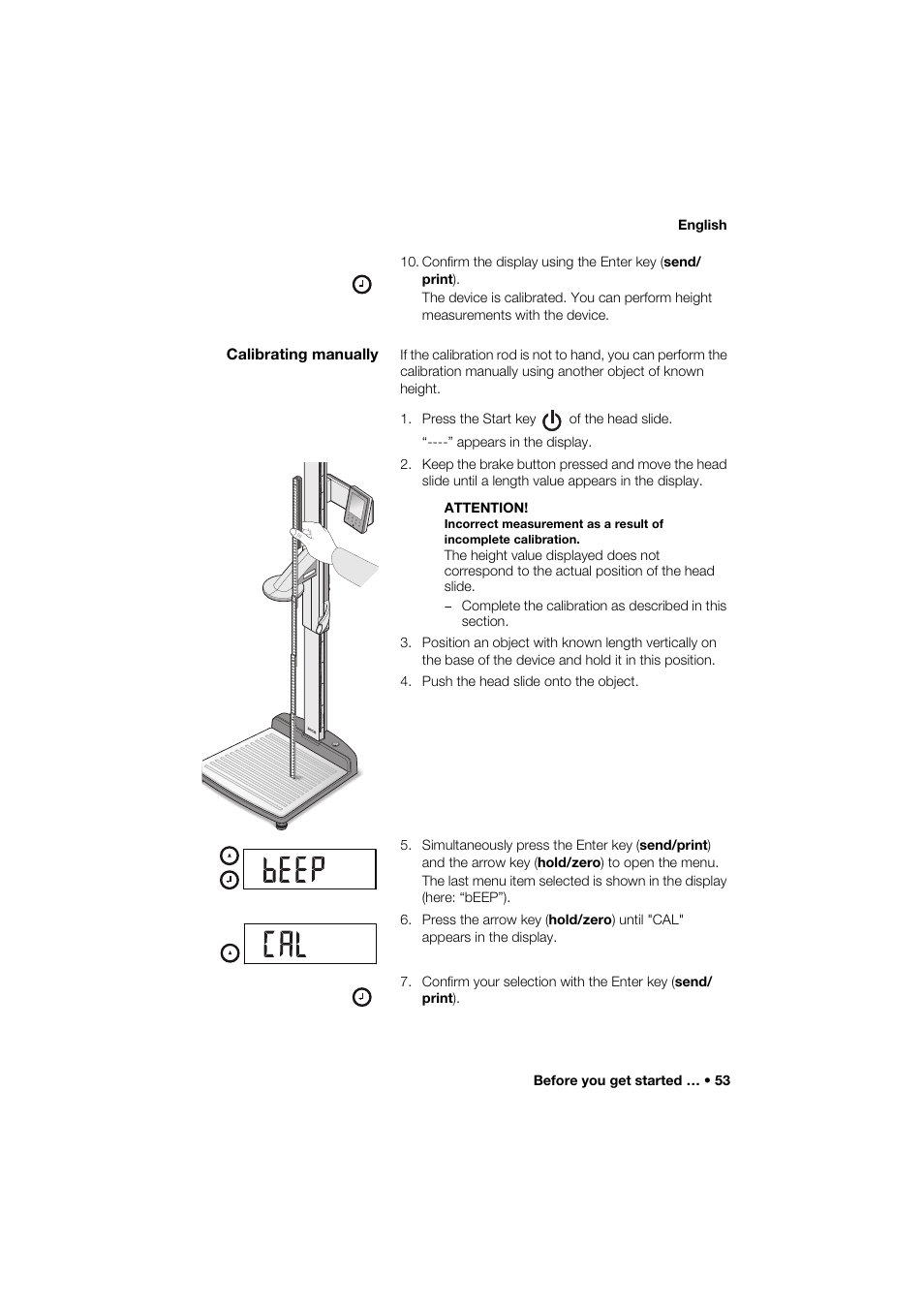 Calibrating manually | Seca 274 band_1 User Manual | Page 53 / 255