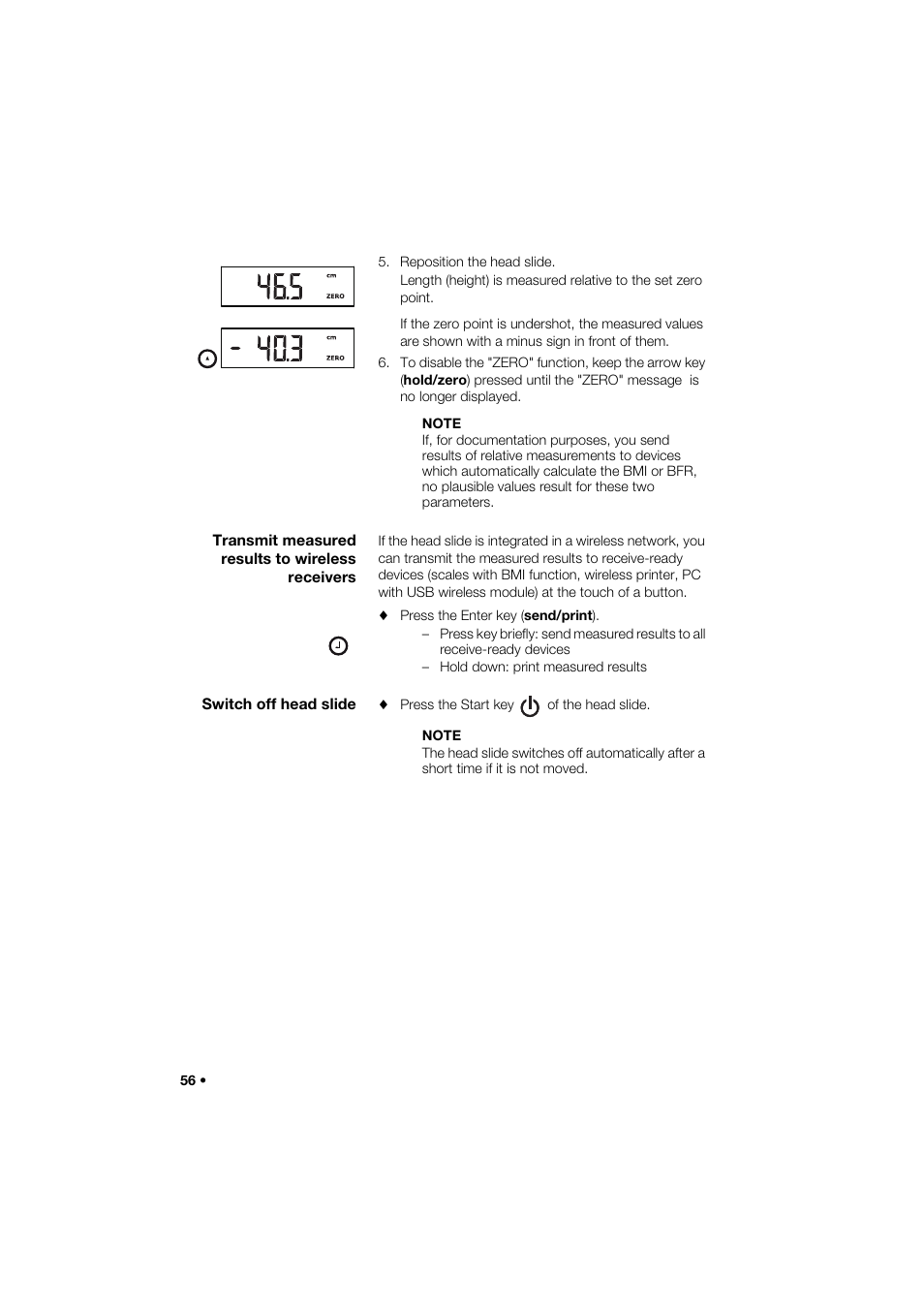 Transmit measured results to wireless receivers, Switch off head slide | Seca 274 band_1 User Manual | Page 56 / 255