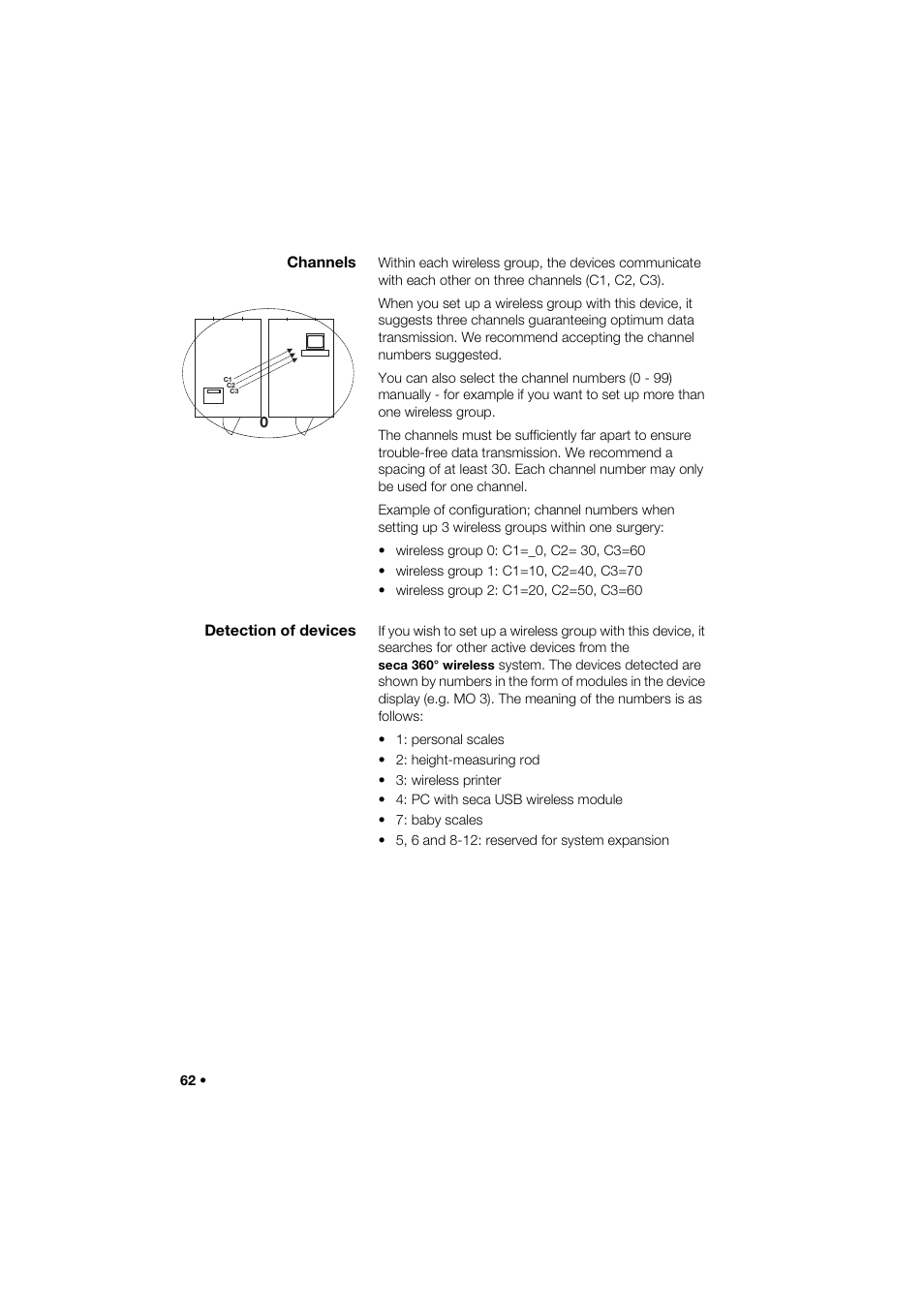 Channels, Detection of devices | Seca 274 band_1 User Manual | Page 62 / 255