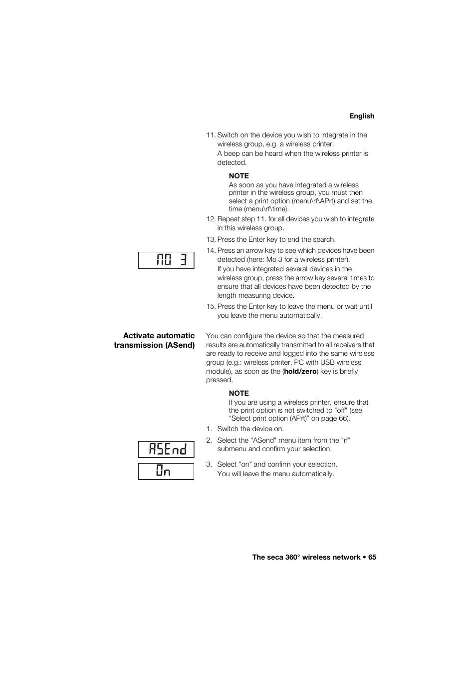 Activate automatic transmission (asend) | Seca 274 band_1 User Manual | Page 65 / 255