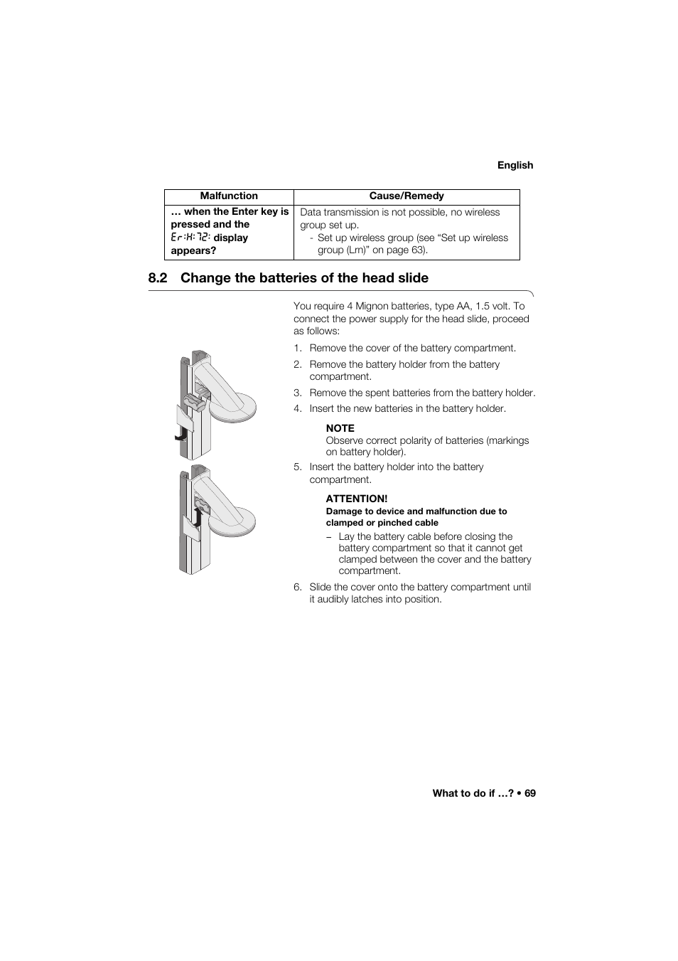 2 change the batteries of the head slide | Seca 274 band_1 User Manual | Page 69 / 255