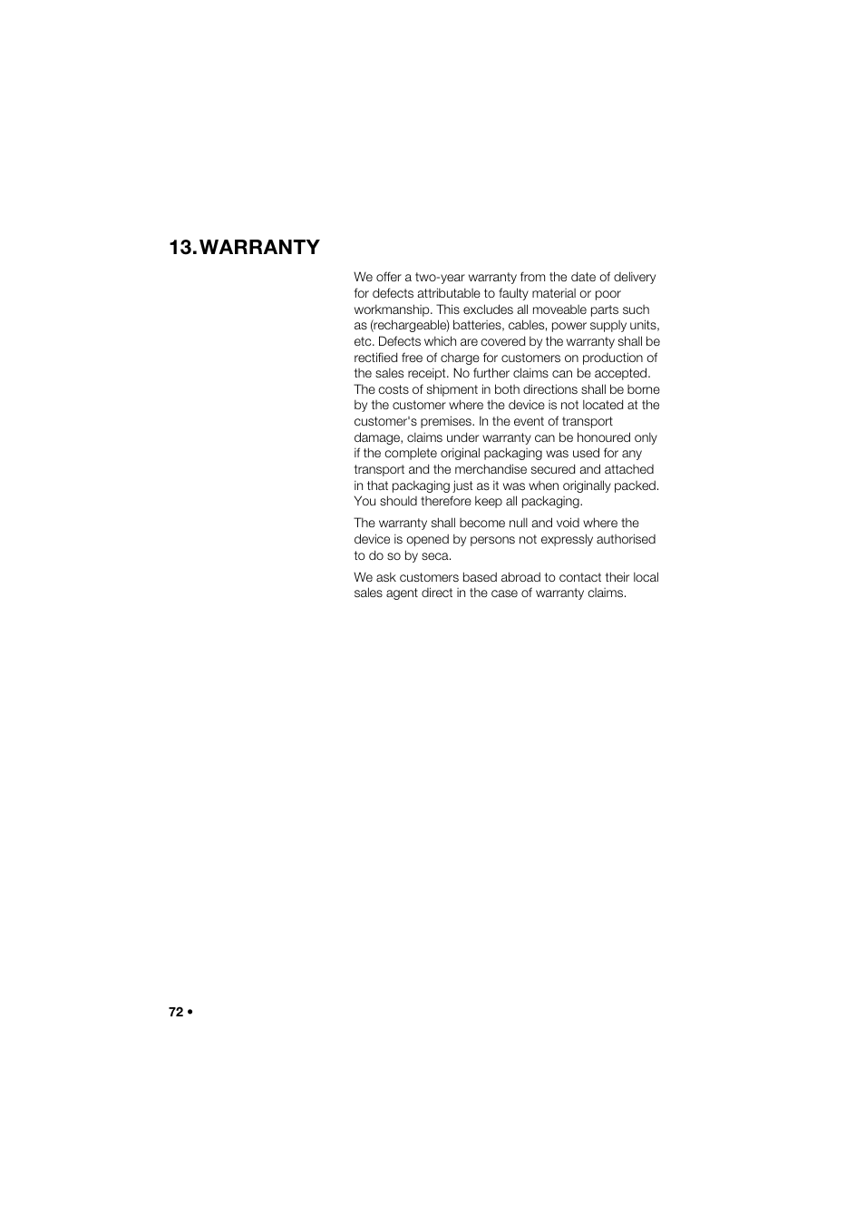 Warranty | Seca 274 band_1 User Manual | Page 72 / 255