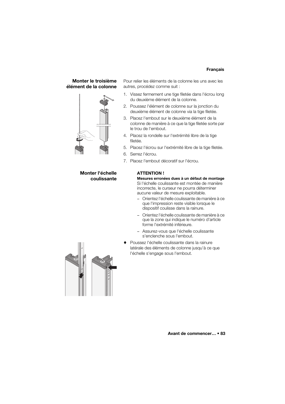 Monter le troisième élément de la colonne, Monter l'échelle coulissante | Seca 274 band_1 User Manual | Page 83 / 255