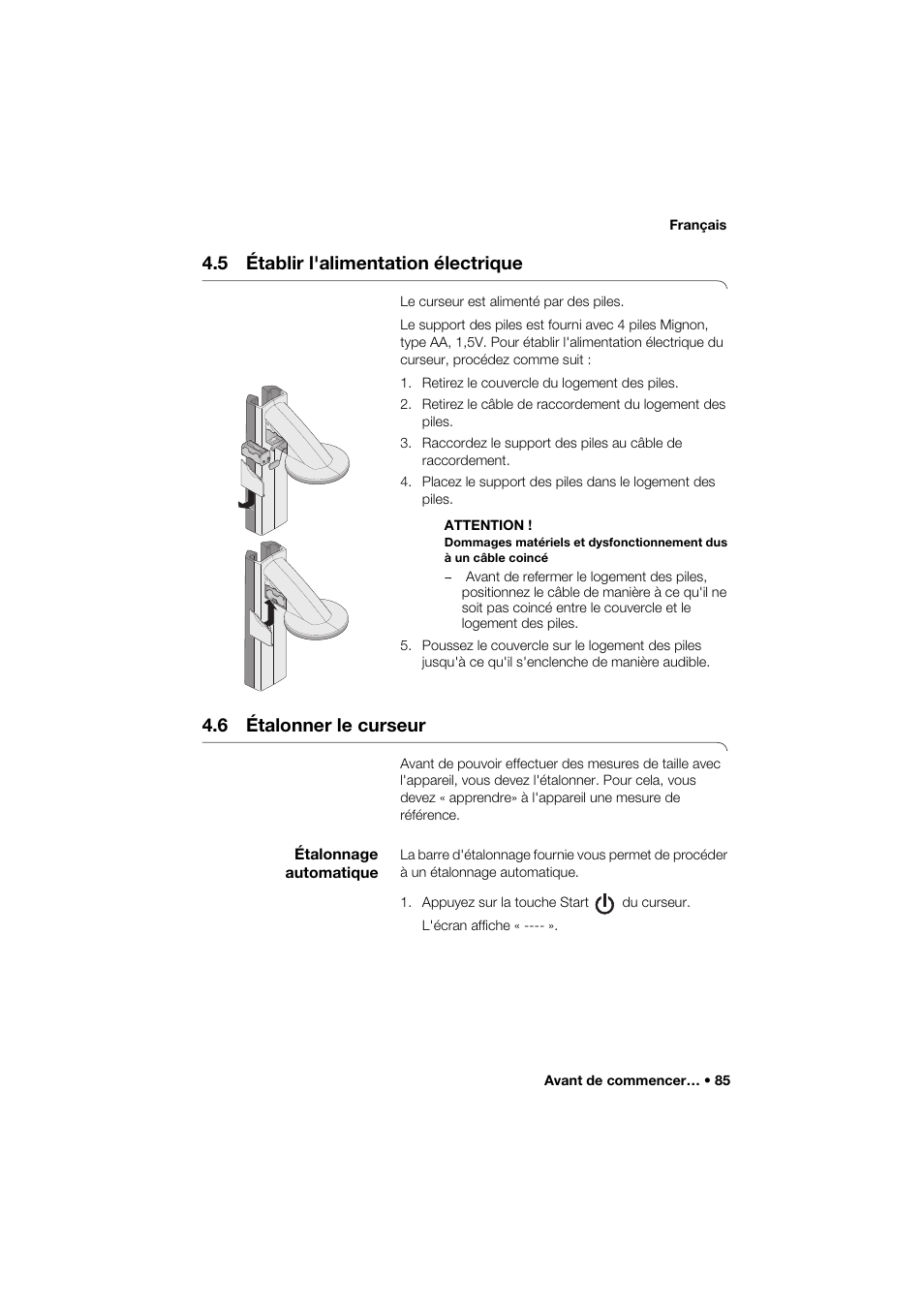 5 établir l'alimentation électrique, 6 étalonner le curseur, Étalonnage automatique | Seca 274 band_1 User Manual | Page 85 / 255