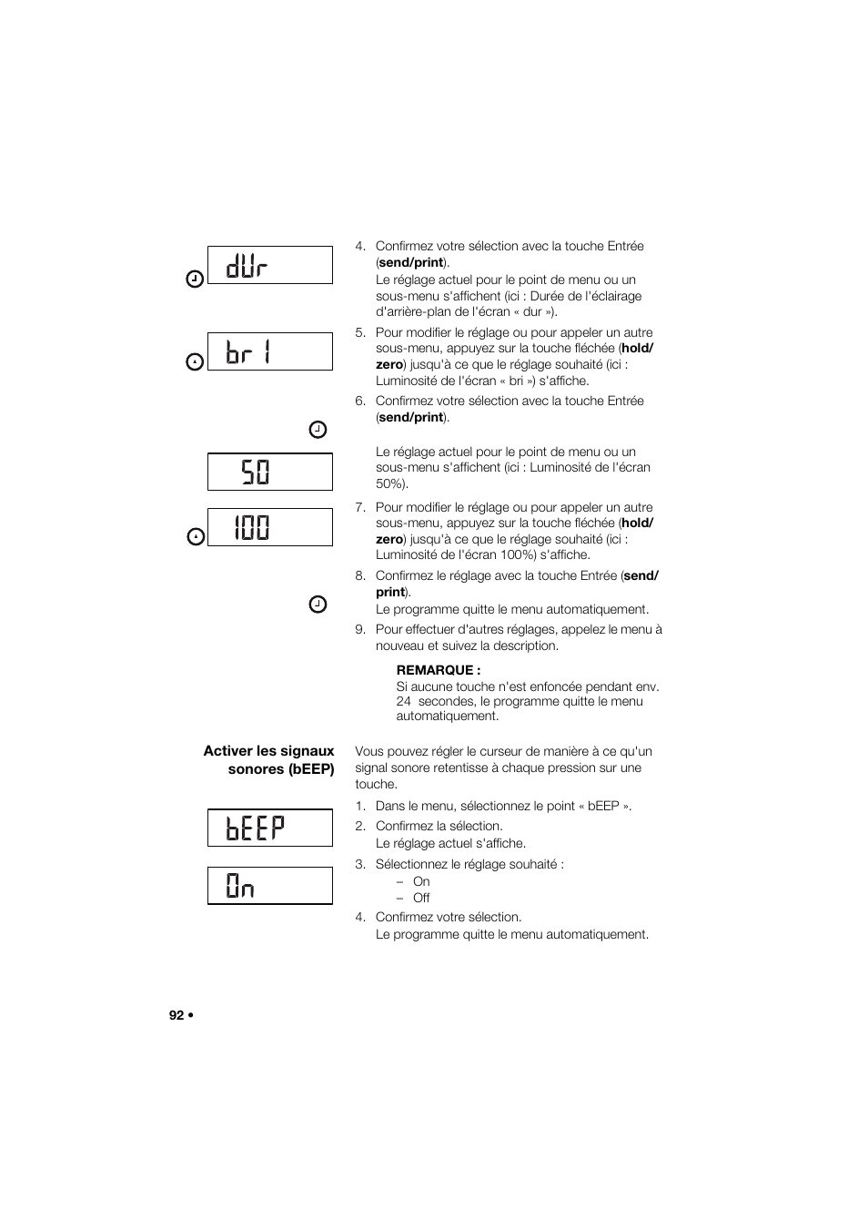 Activer les signaux sonores (beep) | Seca 274 band_1 User Manual | Page 92 / 255