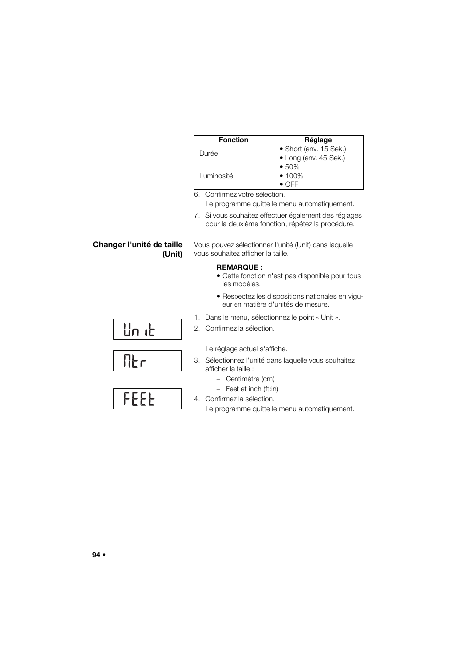 Changer l'unité de taille (unit) | Seca 274 band_1 User Manual | Page 94 / 255