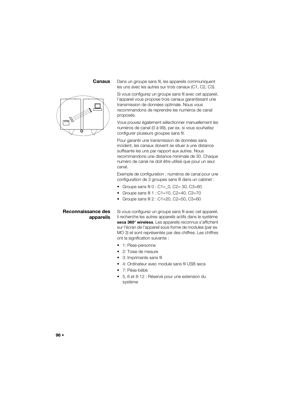 Canaux, Reconnaissance des appareils | Seca 274 band_1 User Manual | Page 96 / 255