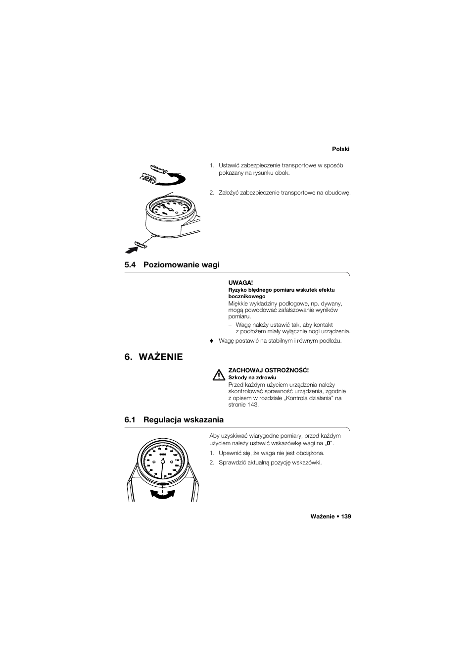 4 poziomowanie wagi, Ważenie, 1 regulacja wskazania | Seca 762 User Manual | Page 139 / 156