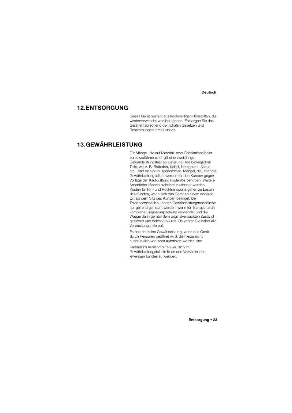 Entsorgung, Gewährleistung | Seca 762 User Manual | Page 23 / 156