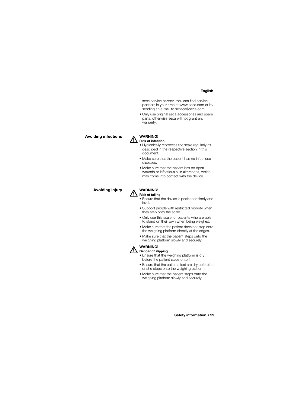 Avoiding infections, Avoiding injury | Seca 762 User Manual | Page 29 / 156
