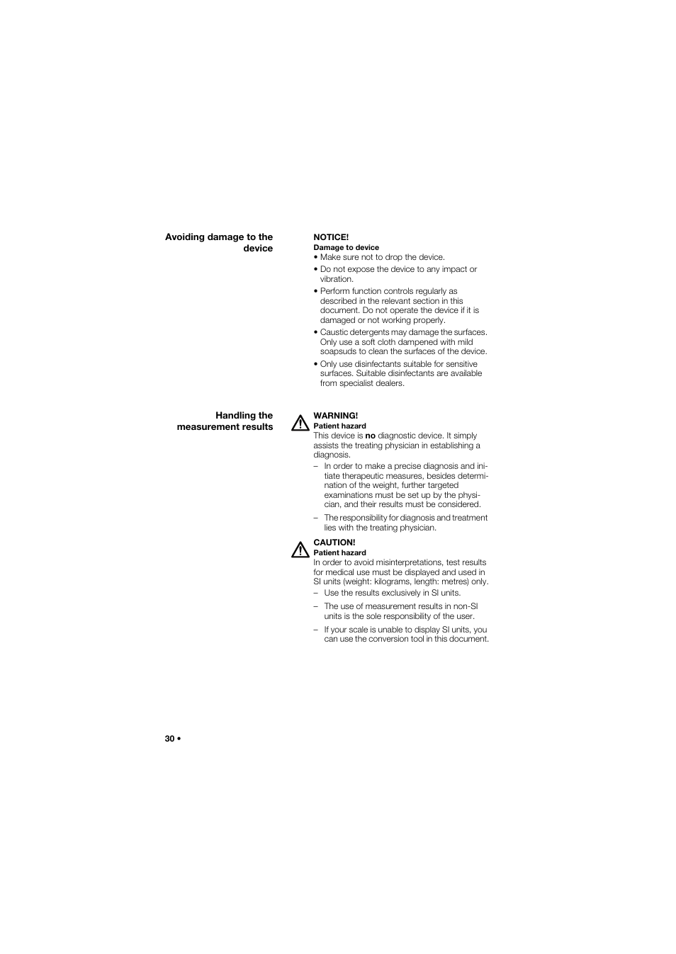 Avoiding damage to the device, Handling the measurement results | Seca 762 User Manual | Page 30 / 156