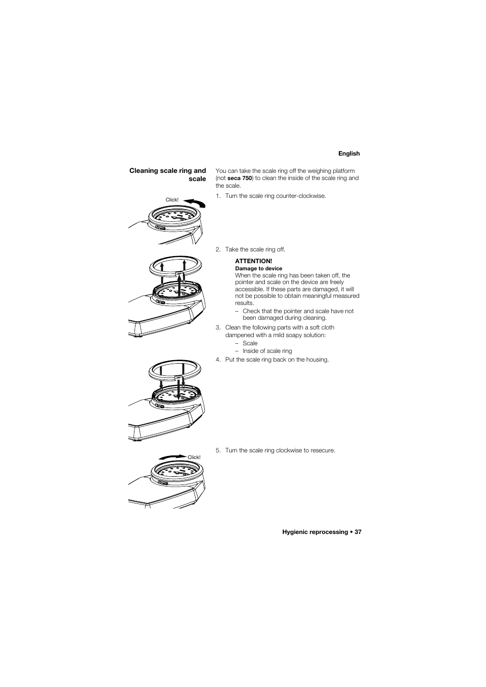 Cleaning scale ring and scale | Seca 762 User Manual | Page 37 / 156