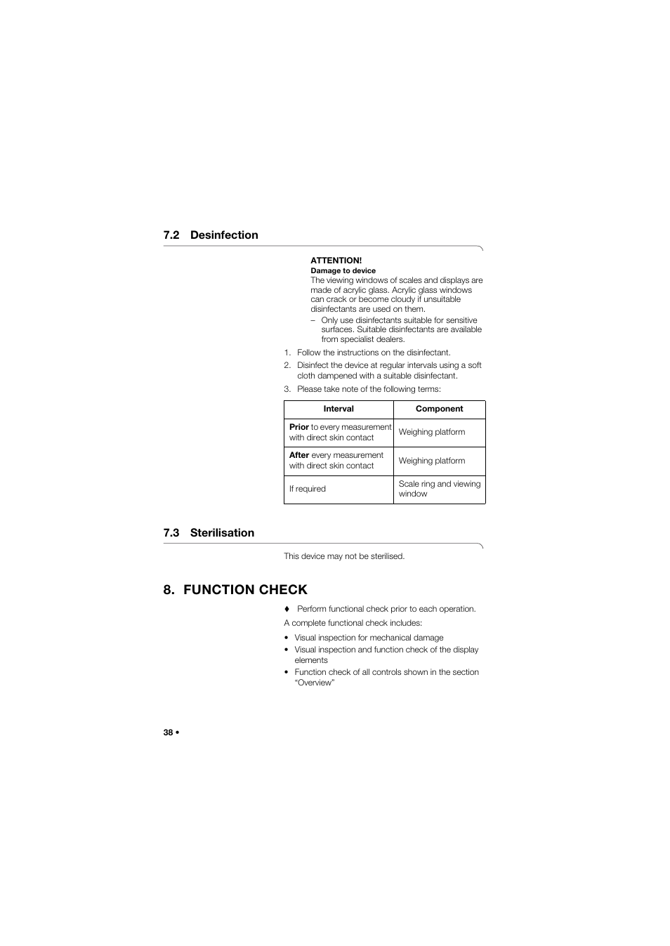 2 desinfection, 3 sterilisation, Function check | Seca 762 User Manual | Page 38 / 156