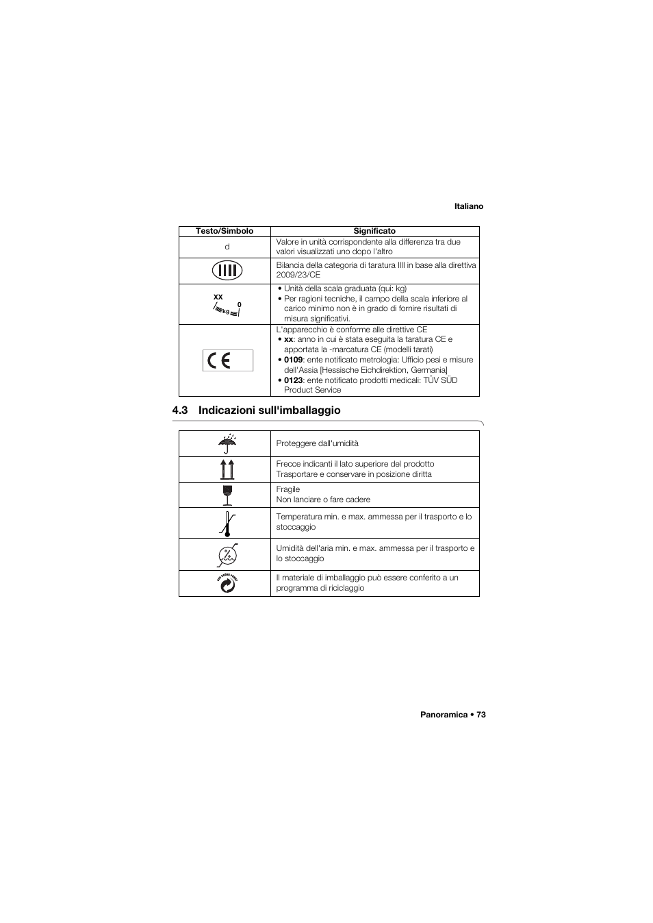 3 indicazioni sull'imballaggio | Seca 762 User Manual | Page 73 / 156