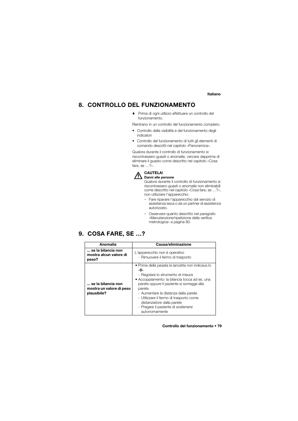 Controllo del funzionamento, Cosa fare, se | Seca 762 User Manual | Page 79 / 156