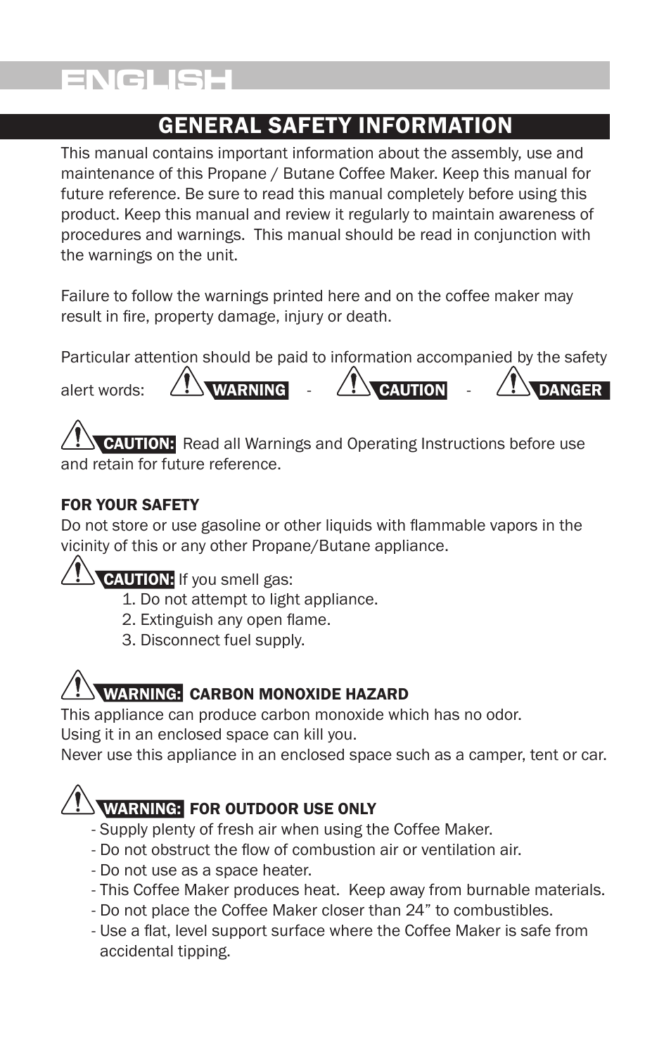 English, General safety information | Brunton Brewfire 81-100730 User Manual | Page 2 / 8