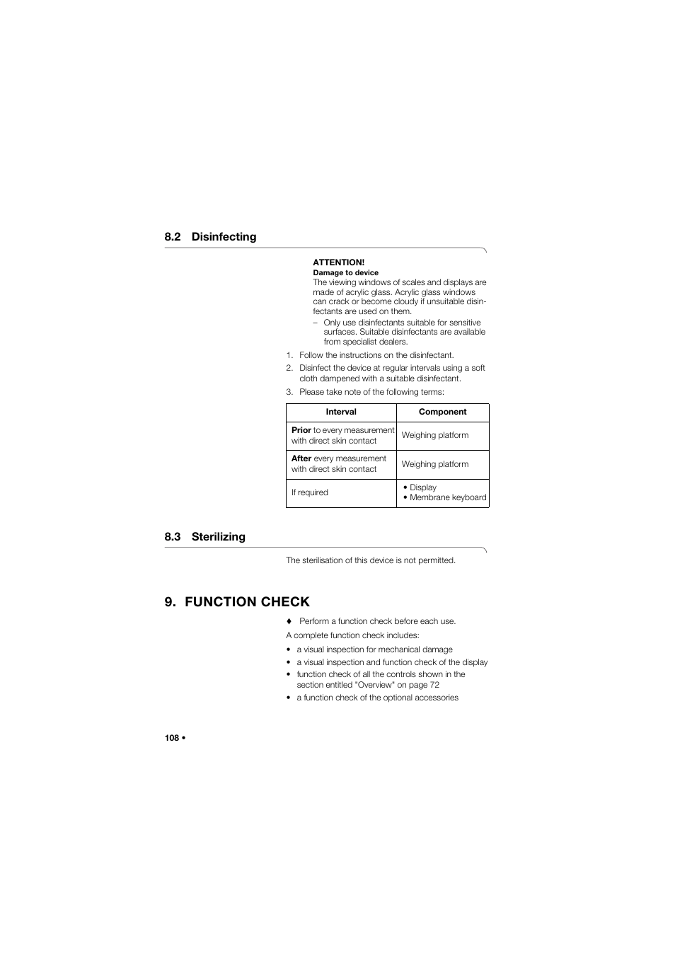 2 disinfecting, 3 sterilizing, Function check | Seca 645 band_1 User Manual | Page 108 / 417