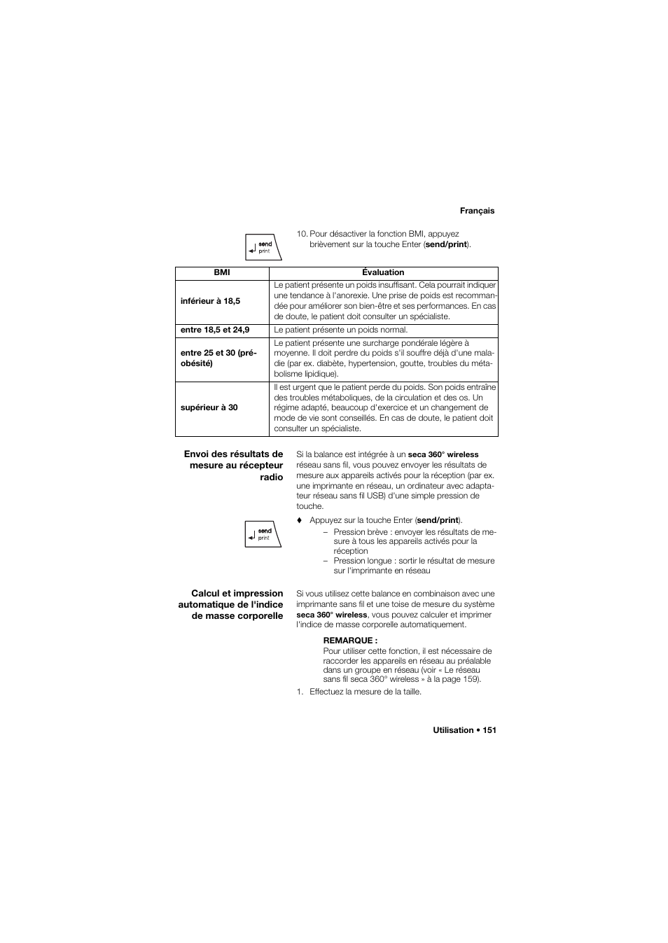 Envoi des résultats de mesure au récepteur radio | Seca 645 band_1 User Manual | Page 151 / 417