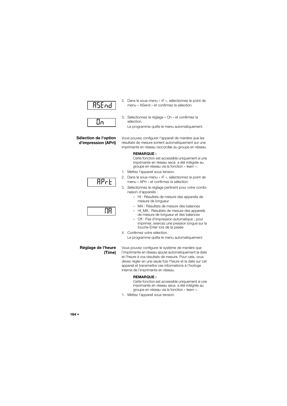 Sélection de l'option d'impression (aprt), Réglage de l'heure (time) | Seca 645 band_1 User Manual | Page 164 / 417