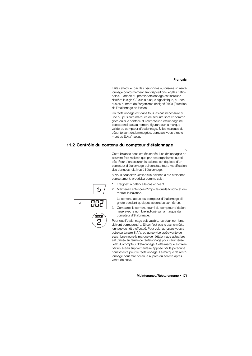 2 contrôle du contenu du compteur d'étalonnage | Seca 645 band_1 User Manual | Page 171 / 417