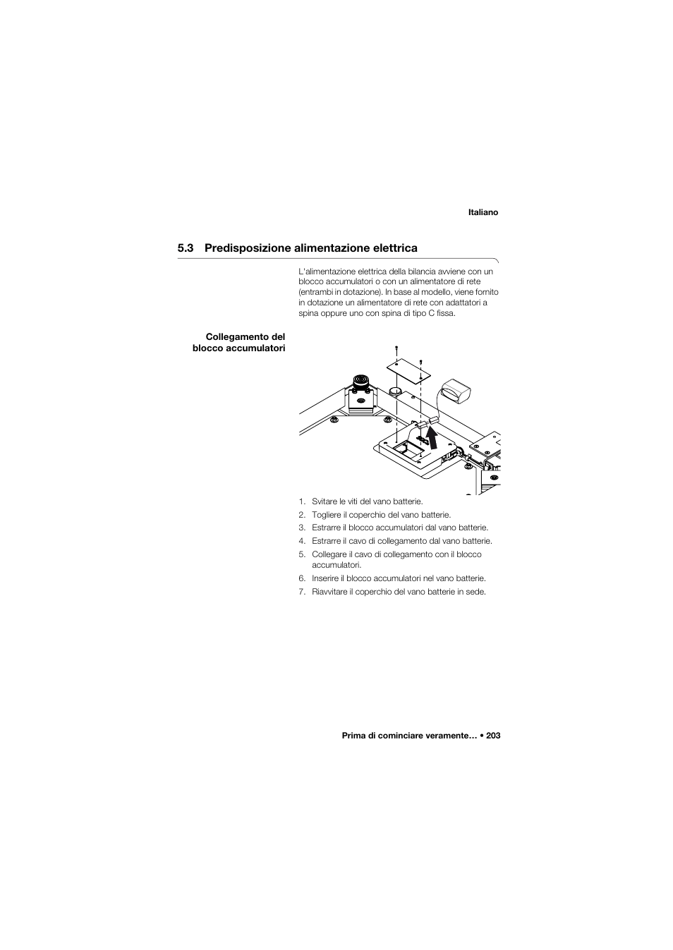 3 predisposizione alimentazione elettrica, Collegamento del blocco accumulatori | Seca 645 band_1 User Manual | Page 203 / 417