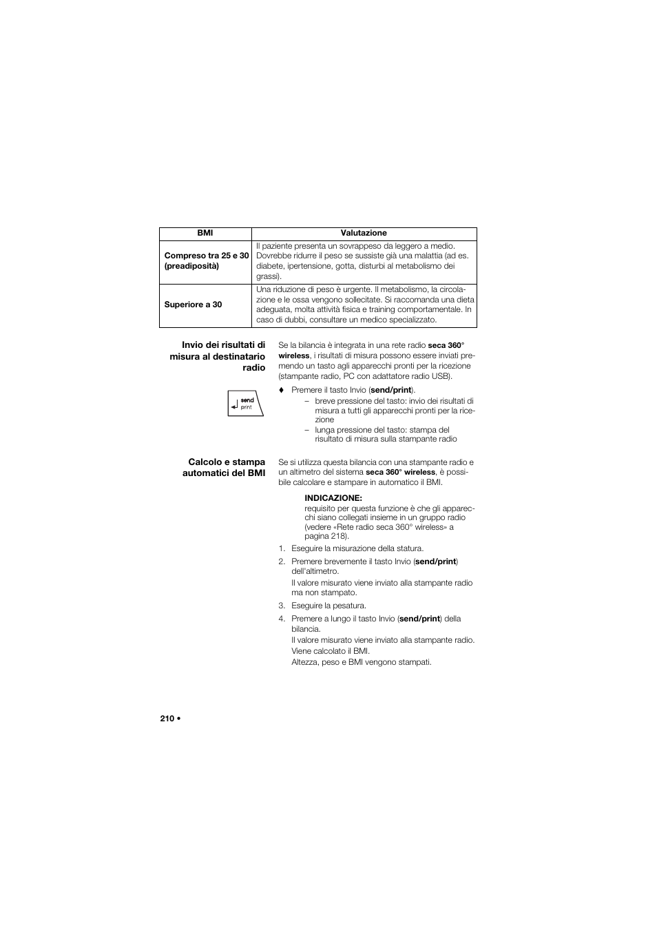 Calcolo e stampa automatici del bmi | Seca 645 band_1 User Manual | Page 210 / 417