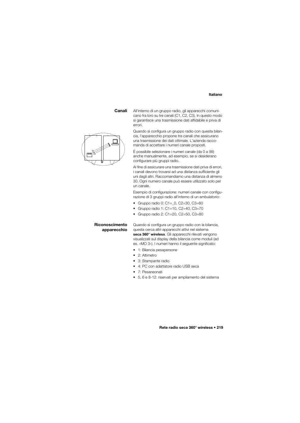 Canali, Riconoscimento apparecchio | Seca 645 band_1 User Manual | Page 219 / 417