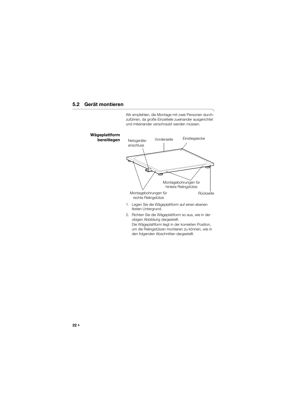 2 gerät montieren, Wägeplattform bereitlegen | Seca 645 band_1 User Manual | Page 22 / 417