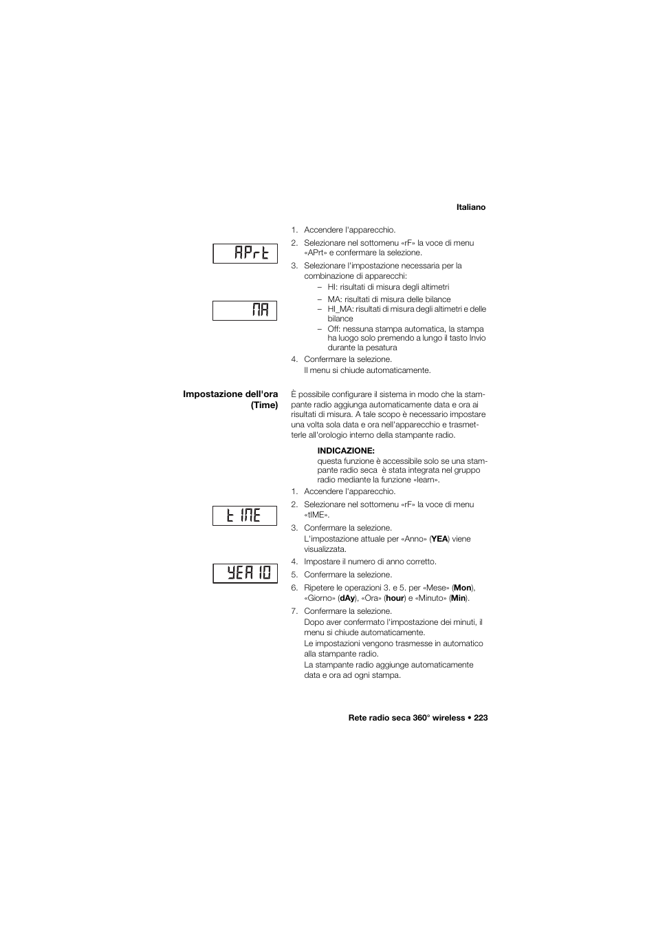 Impostazione dell'ora (time) | Seca 645 band_1 User Manual | Page 223 / 417