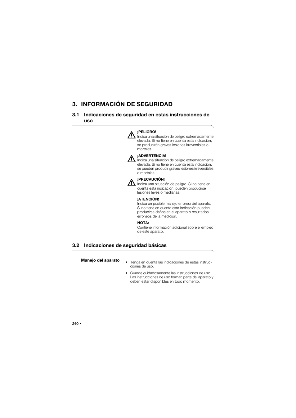 Información de seguridad, 2 indicaciones de seguridad básicas, Manejo del aparato | Seca 645 band_1 User Manual | Page 240 / 417