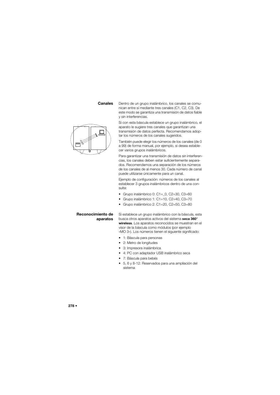 Canales, Reconocimiento de aparatos | Seca 645 band_1 User Manual | Page 278 / 417
