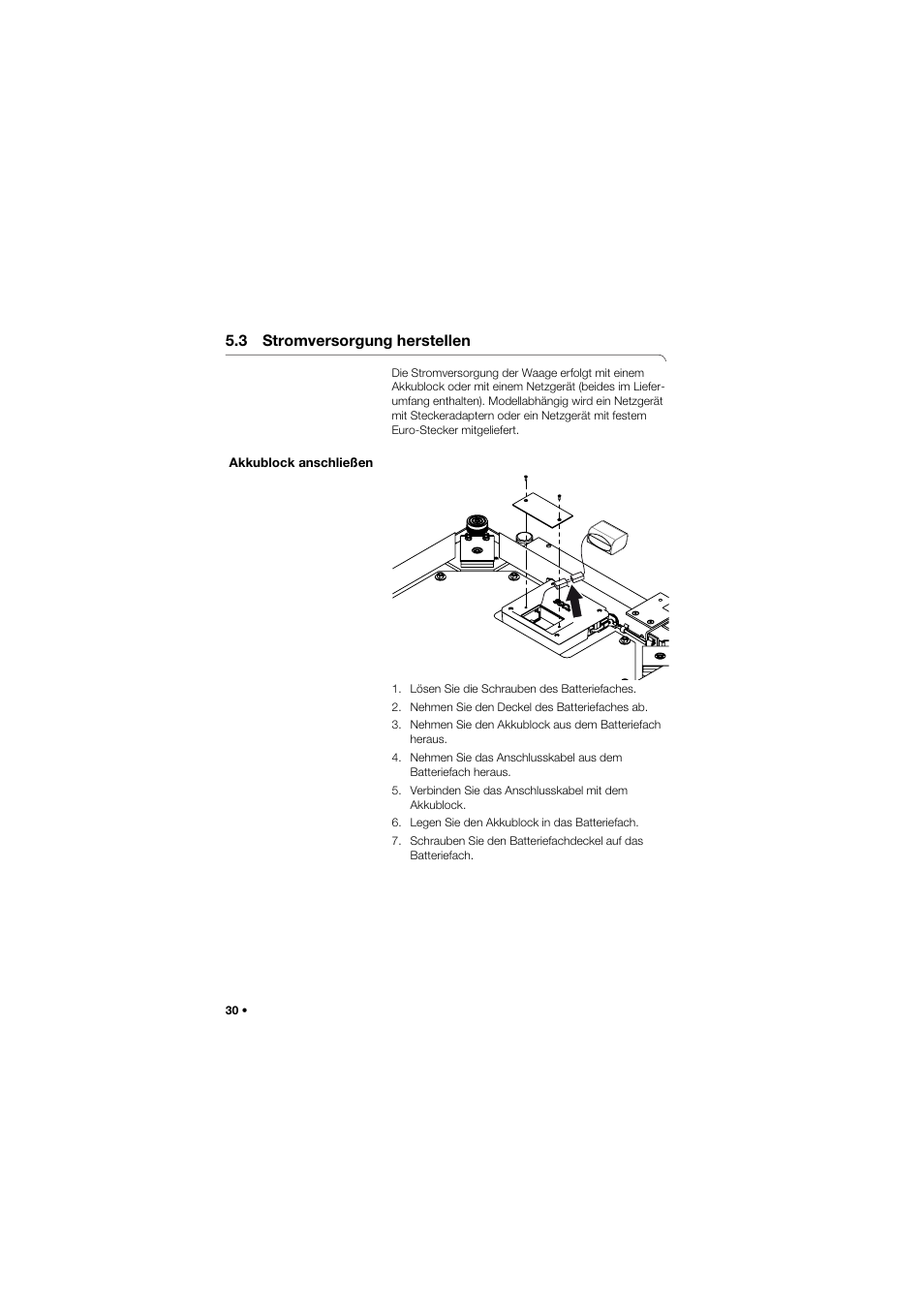 3 stromversorgung herstellen, Akkublock anschließen | Seca 645 band_1 User Manual | Page 30 / 417