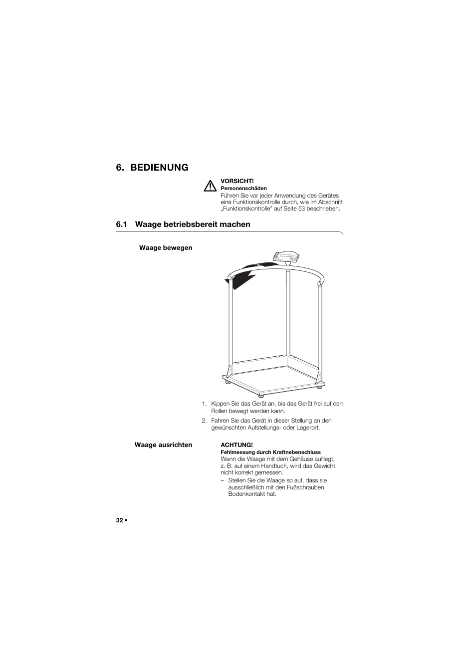 Bedienung, 1 waage betriebsbereit machen, Waage bewegen | Waage ausrichten | Seca 645 band_1 User Manual | Page 32 / 417