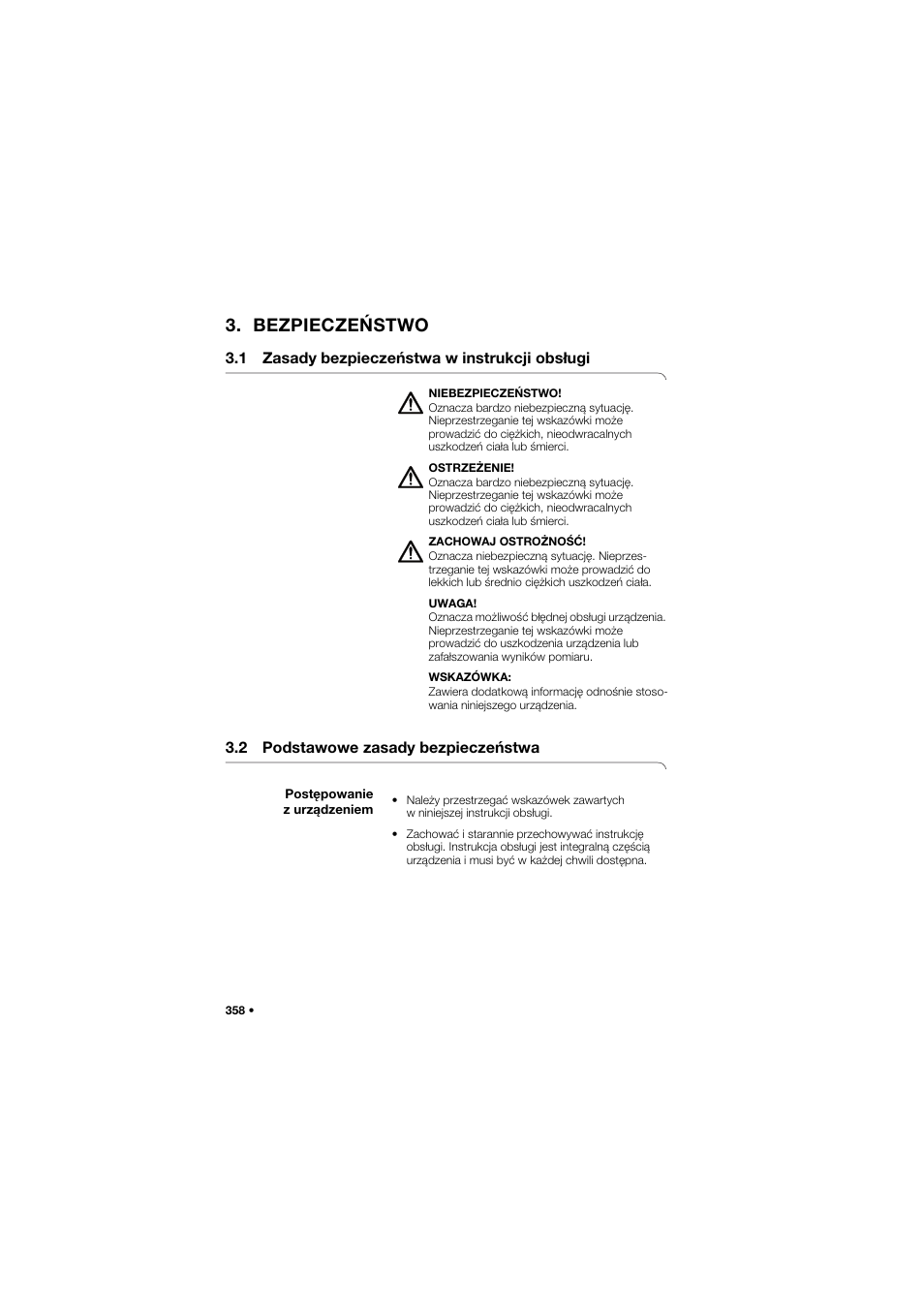 Bezpieczeństwo, 1 zasady bezpieczeństwa w instrukcji obsługi, 2 podstawowe zasady bezpieczeństwa | Postępowanie z urządzeniem | Seca 645 band_1 User Manual | Page 358 / 417