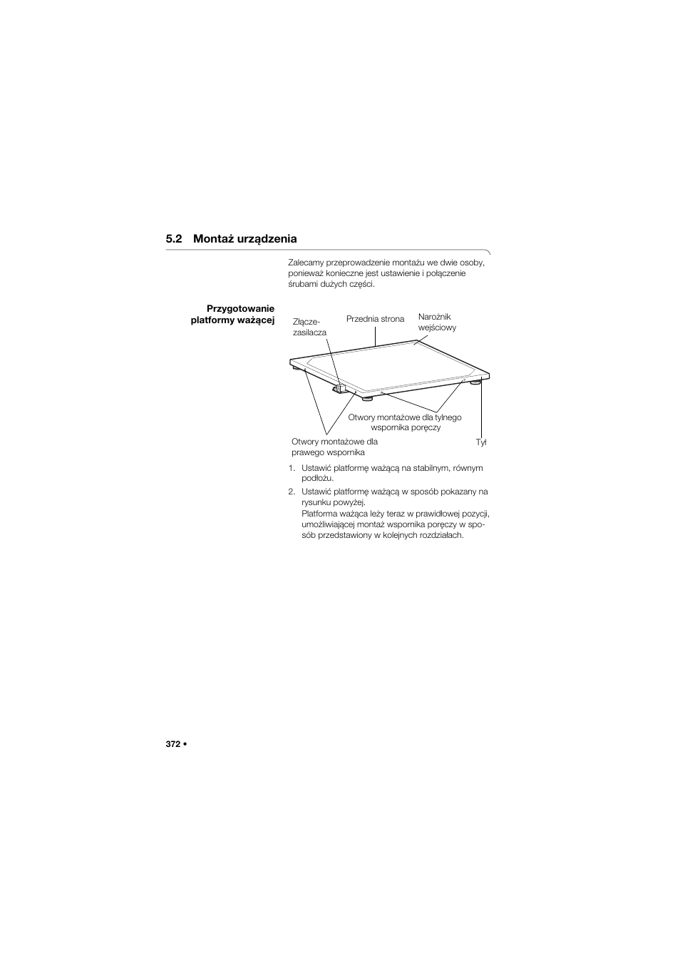 2 montaż urządzenia, Przygotowanie platformy ważącej | Seca 645 band_1 User Manual | Page 372 / 417