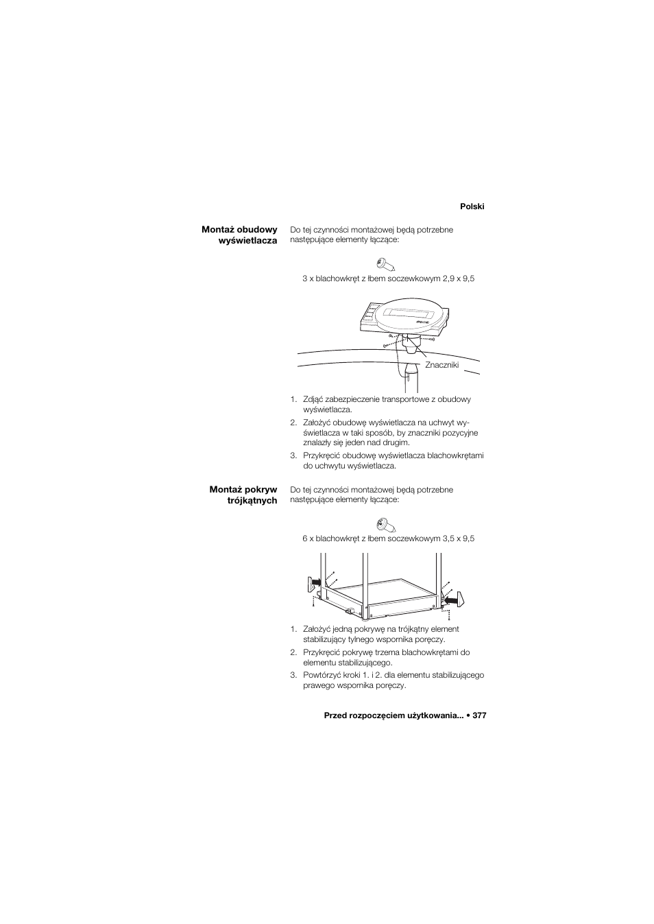 Montaż obudowy wyświetlacza, Montaż pokryw trójkątnych | Seca 645 band_1 User Manual | Page 377 / 417
