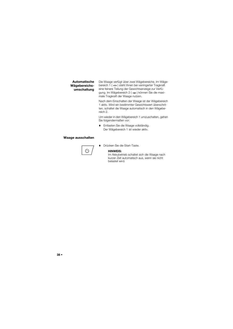 Automatische wägebereichs- umschaltung, Waage ausschalten | Seca 645 band_1 User Manual | Page 38 / 417