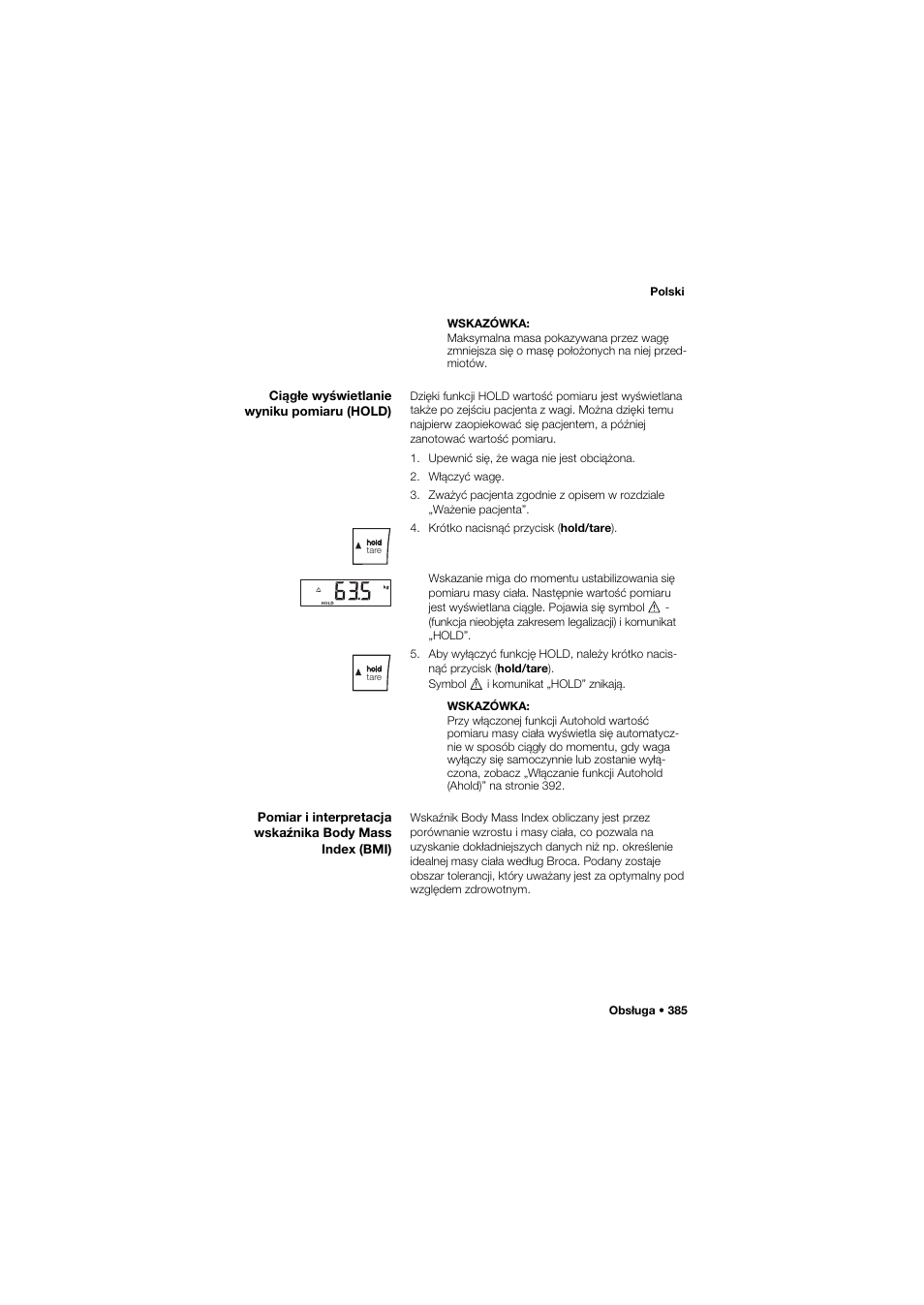 Ciągłe wyświetlanie wyniku pomiaru (hold) | Seca 645 band_1 User Manual | Page 385 / 417