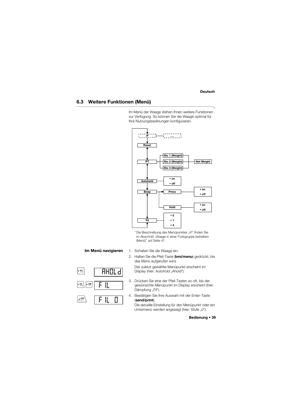 3 weitere funktionen (menü), Im menü navigieren | Seca 645 band_1 User Manual | Page 39 / 417