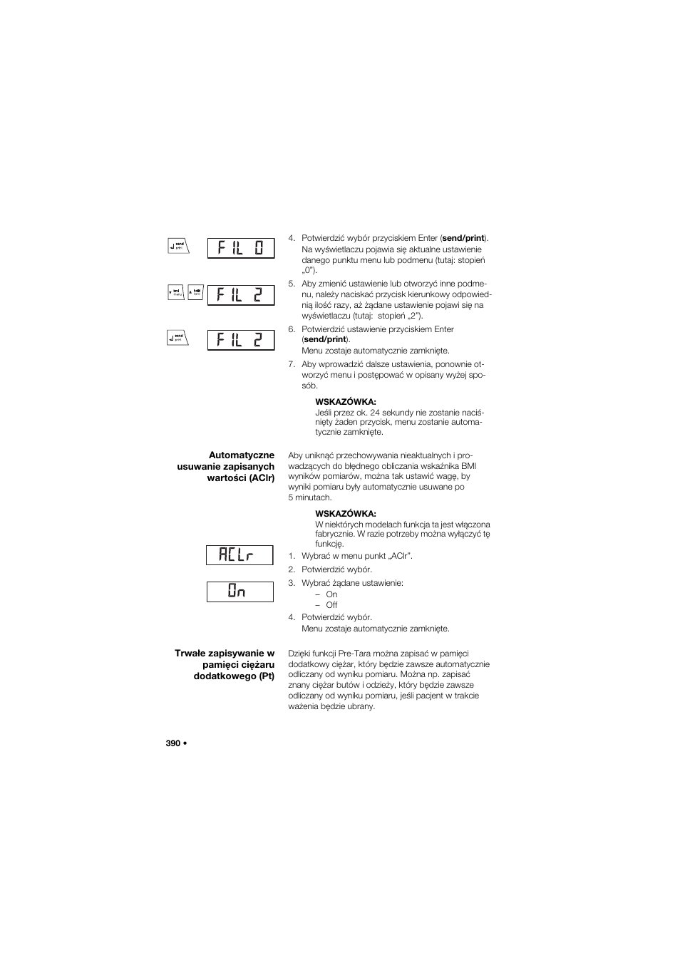 Automatyczne usuwanie zapisanych wartości (aclr) | Seca 645 band_1 User Manual | Page 390 / 417
