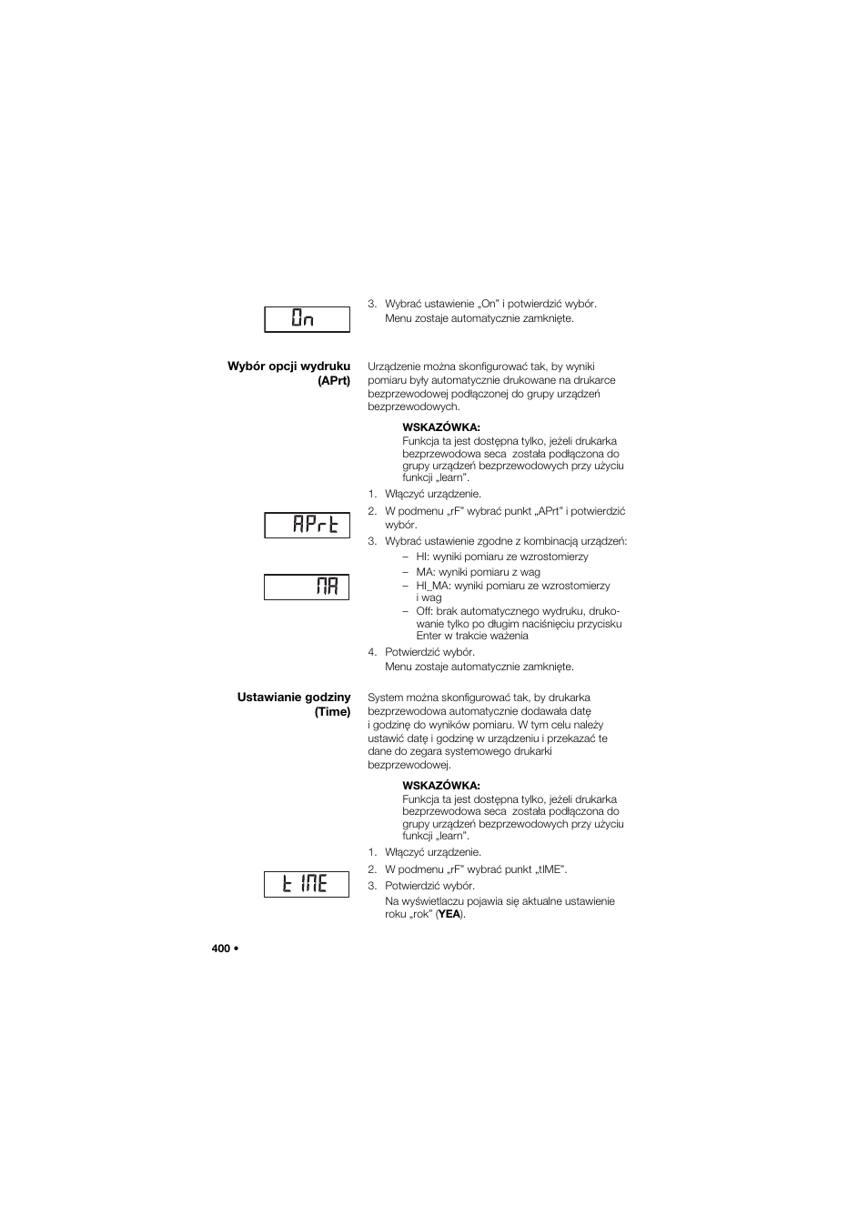 Wybór opcji wydruku (aprt), Ustawianie godziny (time) | Seca 645 band_1 User Manual | Page 400 / 417