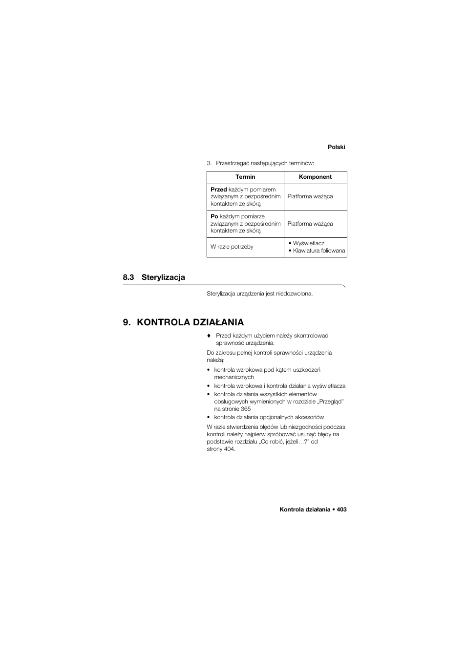 3 sterylizacja, Kontrola działania | Seca 645 band_1 User Manual | Page 403 / 417