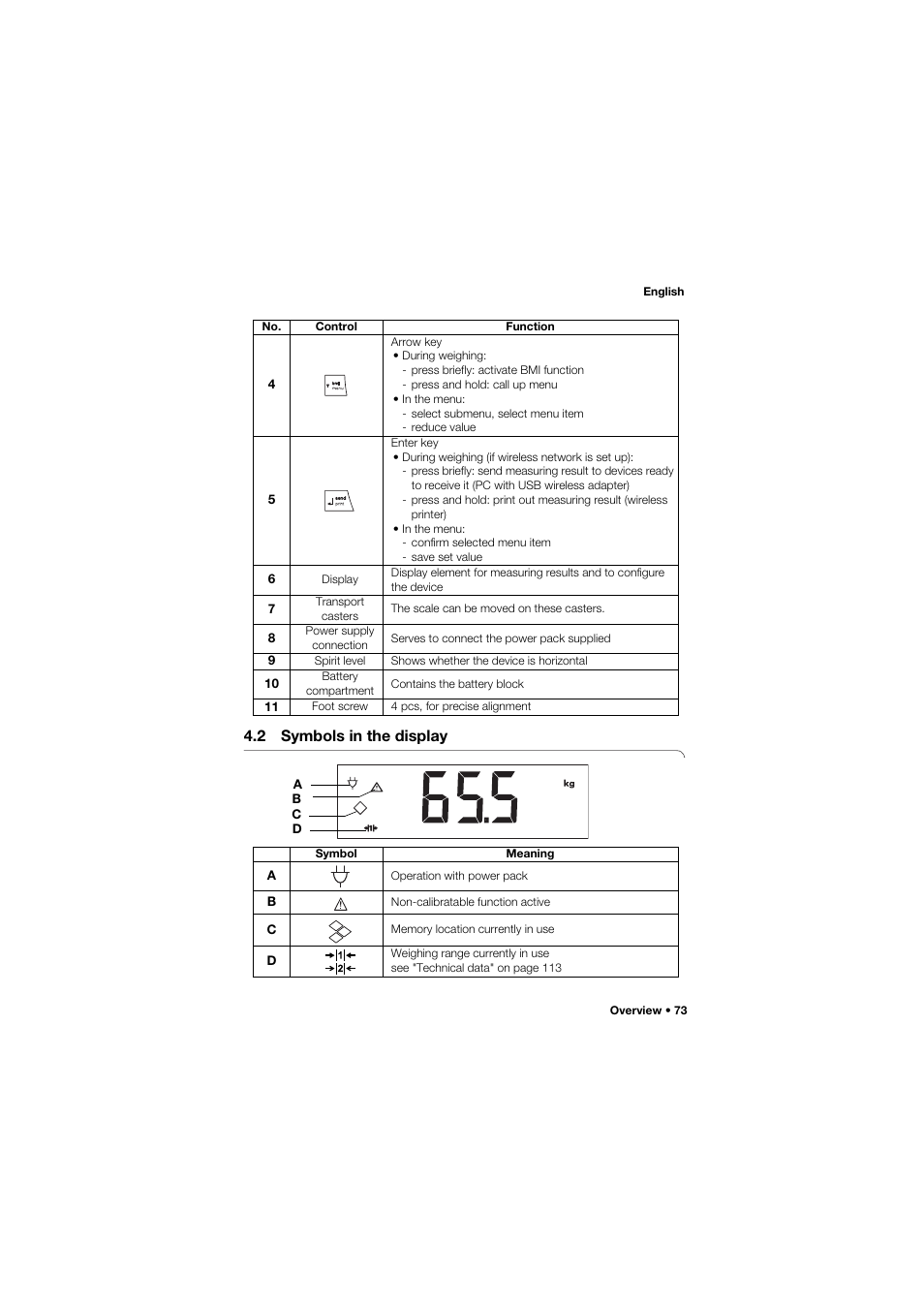 2 symbols in the display | Seca 645 band_1 User Manual | Page 73 / 417