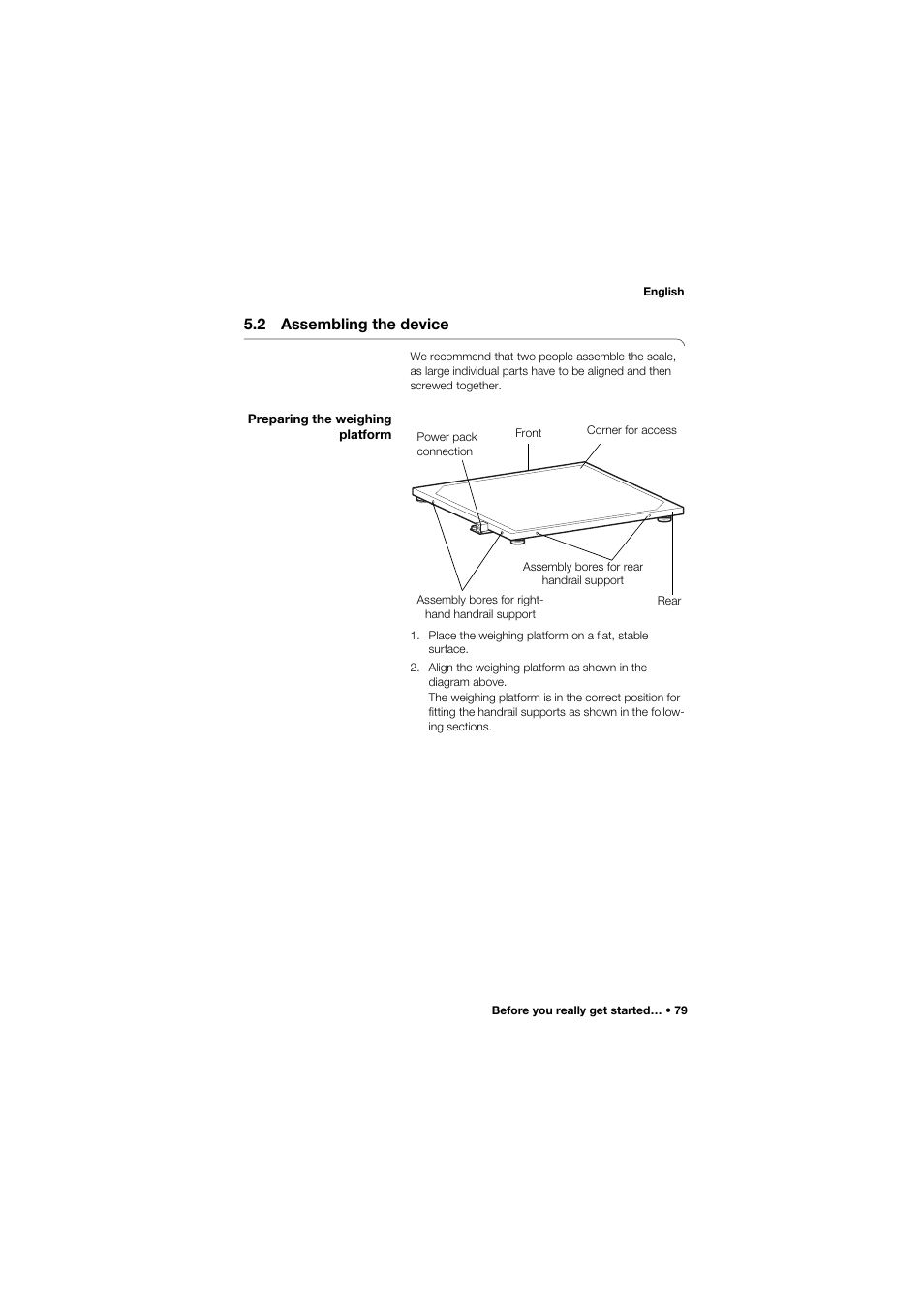 2 assembling the device, Preparing the weighing platform | Seca 645 band_1 User Manual | Page 79 / 417