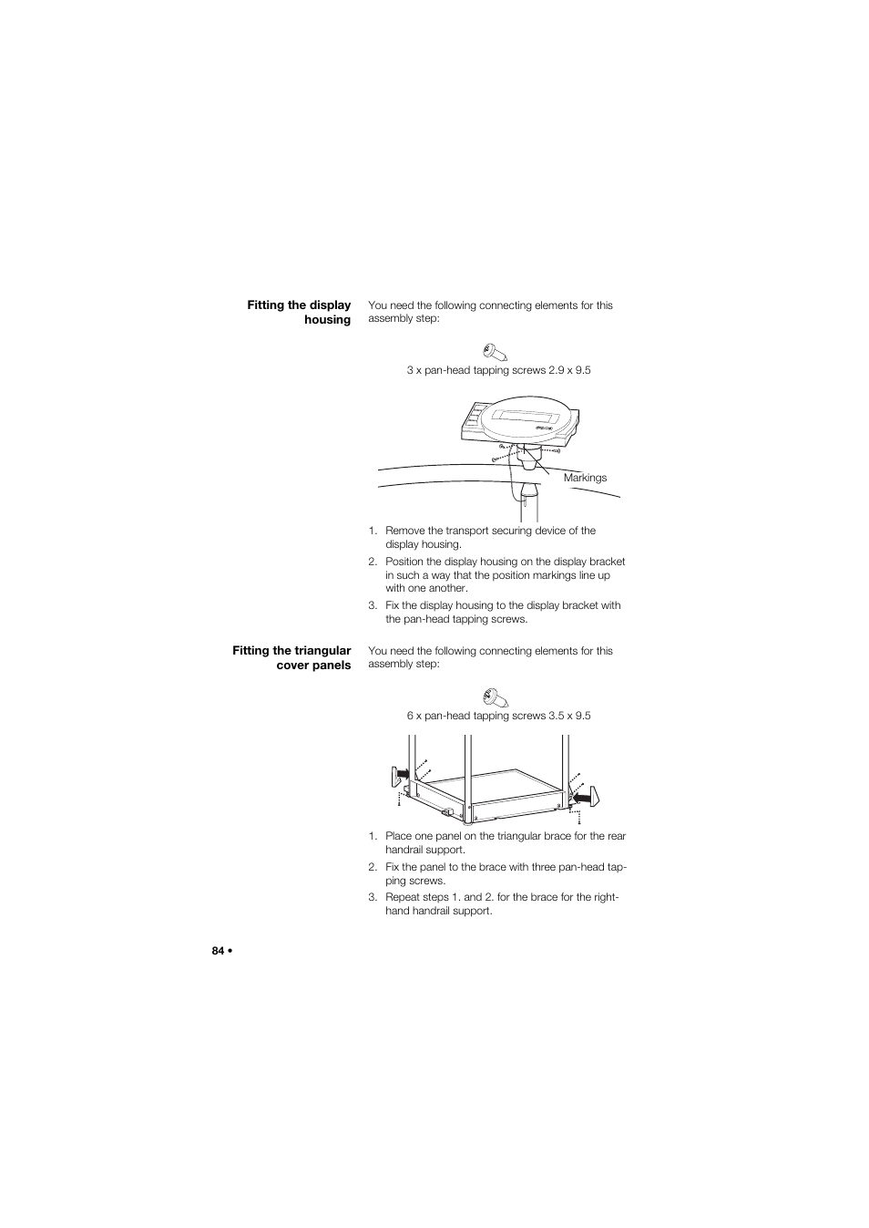 Fitting the display housing, Fitting the triangular cover panels | Seca 645 band_1 User Manual | Page 84 / 417